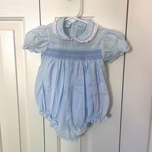 Blue bubble with pink details & bow 6-9 mo